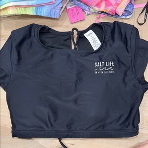 Salt Life Black Short Sleeve Crop Swim Top